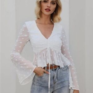 Elegant White Sheer Polka Dot Blouse